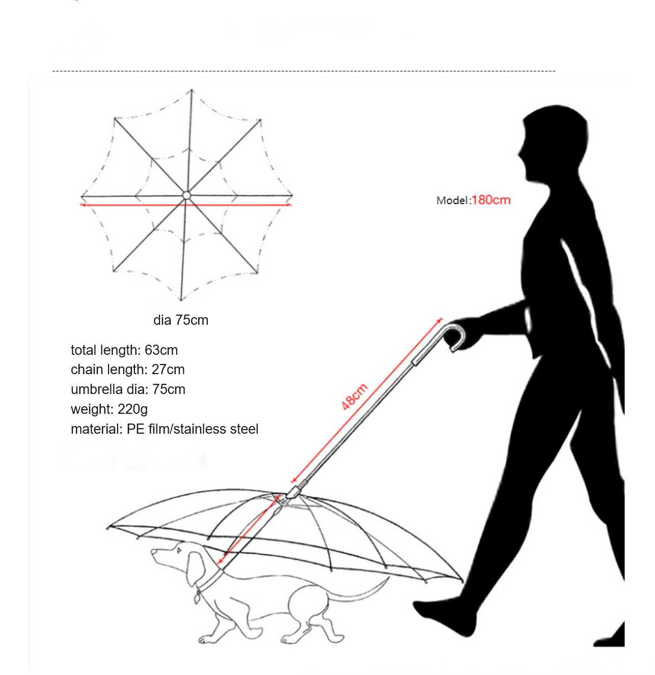 Dog Outdoor Pet Umbrellas with Chain Transparent PE Built-in Walk Leash for Puppy Rain Snow Cat Doggy Waterproof Pet Supplies