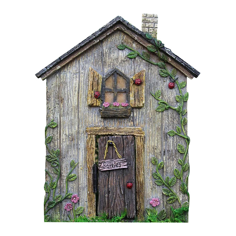 Miniature Fairy Gnome Door Figurines Elf Home Wooden Fairy Garden Window Door Art Tree Sculpture Statues Ornament Outdoor Decor