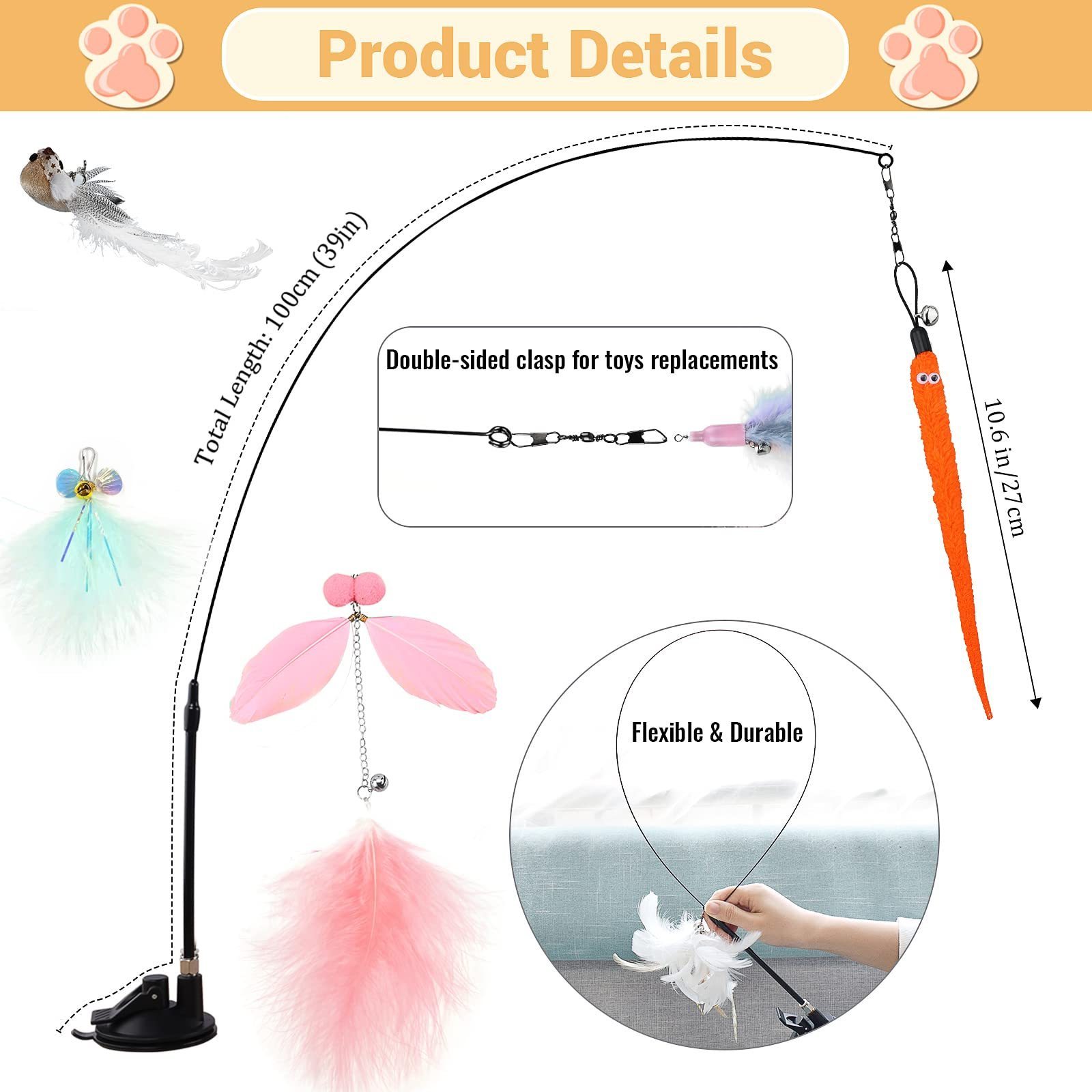 Simulation Bird Interactive Cat Toy Funny Feather Bird with Bell Cat Stick Toy for Kitten Playing Teaser Wand Toy Cat Supplies