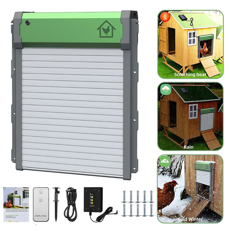 2024 New Solar Automatic Chicken Coop Door Powered Aluminum Alloy Chicken Door With Timer/Light Sensor/Remote Control/Manual