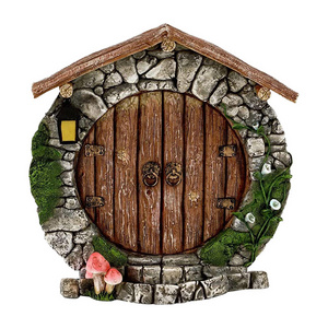 Miniature Fairy Gnome Door Figurines Elf Home Wooden Fairy Garden Window Door Art Tree Sculpture Statues Ornament Outdoor Decor