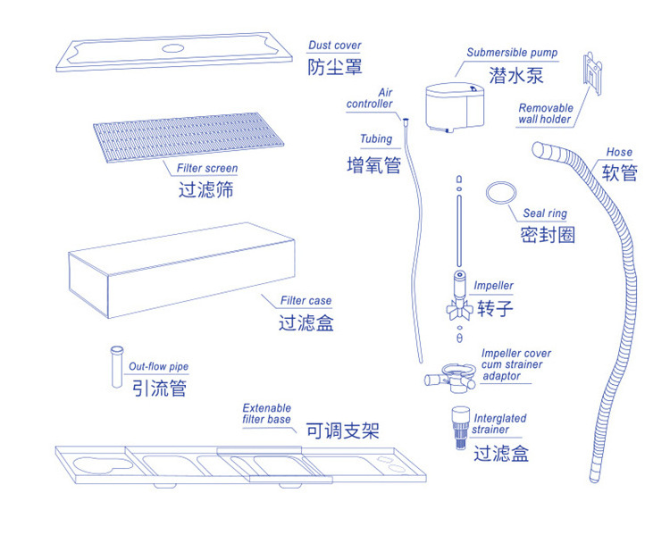 top submersible aquarium water filter for fish tank with filter box WP series