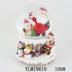 Christmas Music Santa Giving A Present Glass Snowball Souvenir Led Snow Globe Musical Box Crystal Ball Snow