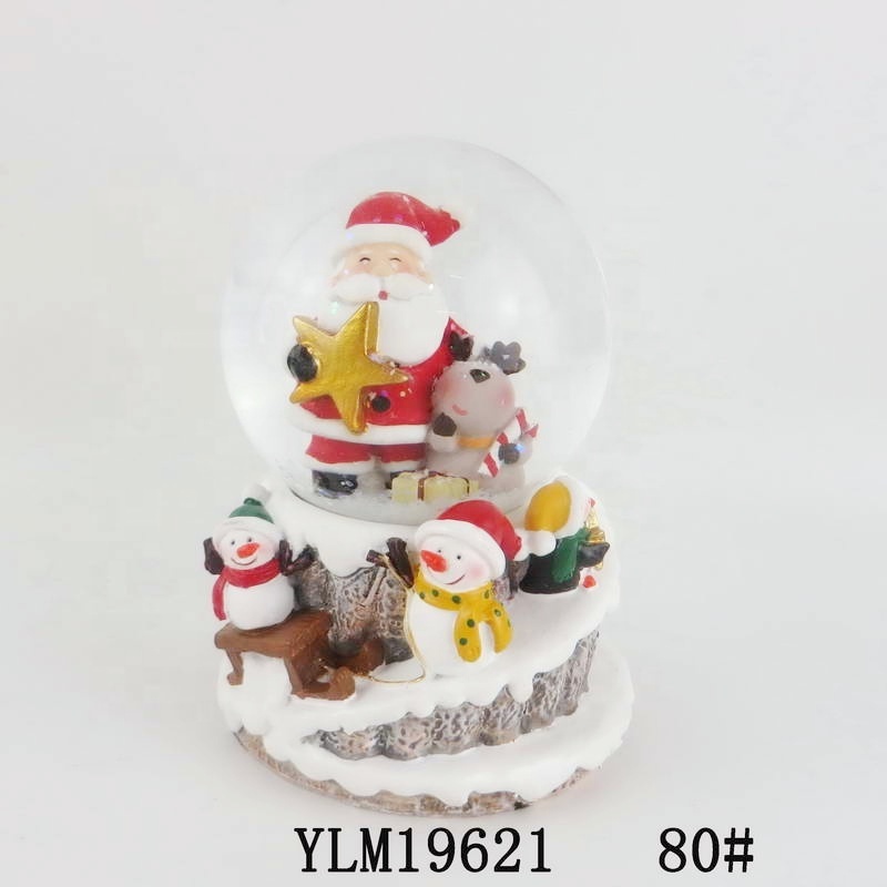 Christmas Music Santa Giving A Present Glass Snowball Souvenir Led Snow Globe Musical Box Crystal Ball Snow