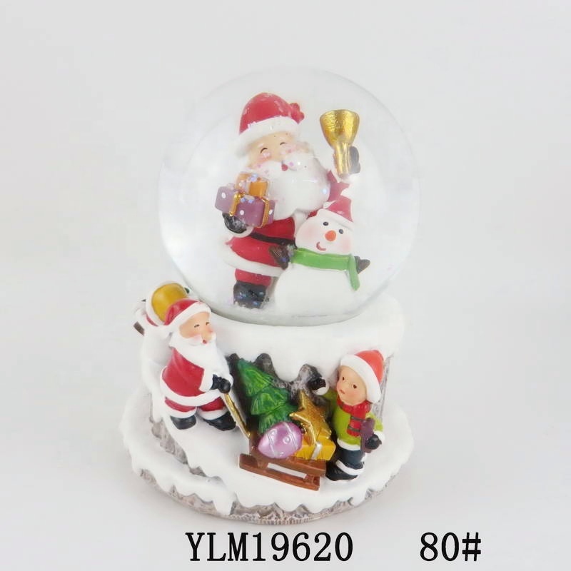 Christmas Music Santa Giving A Present Glass Snowball Souvenir Led Snow Globe Musical Box Crystal Ball Snow