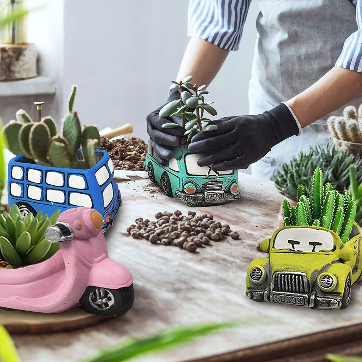 New Creative Cute Car Ceramic Succulent Flower Planter Pot For Desktop Floor Decoration