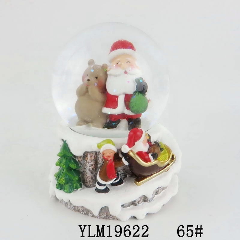 Christmas Music Santa Giving A Present Glass Snowball Souvenir Led Snow Globe Musical Box Crystal Ball Snow