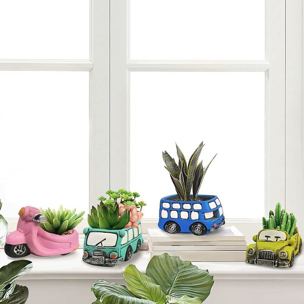 New Creative Cute Car Ceramic Succulent Flower Planter Pot For Desktop Floor Decoration