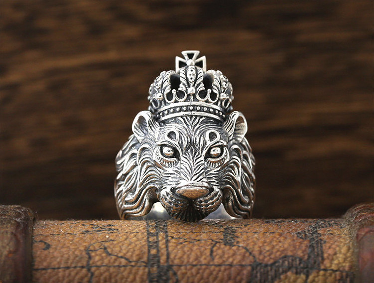 wholesale punk style viking illuminati personalized skull lion sterling silver and gold finger rings for men