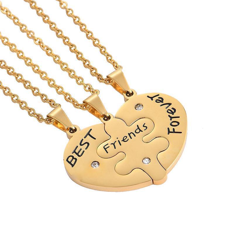 Friendship Jewelry 18 K Gold Plated High Polished Stainless Steel Black Engraved Best Friend Necklaces