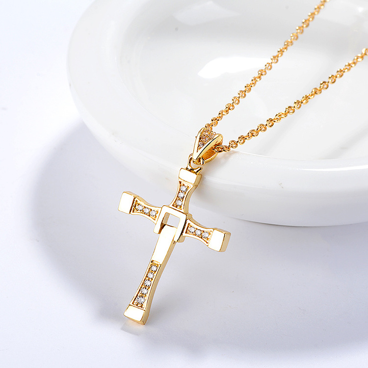 Simple Design Religious Jewelry 18k 24k Gold silver Plated Cross Chain stainless steel Necklace