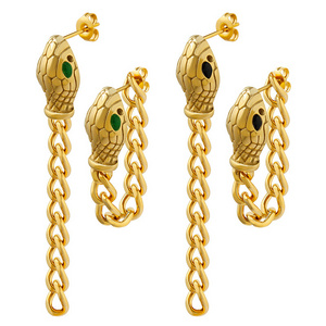 OEM Aretes Hombres 18 K Gold PVD Plated Stainless Steel Chain Snake Cool Men Jewelry Western Earrings