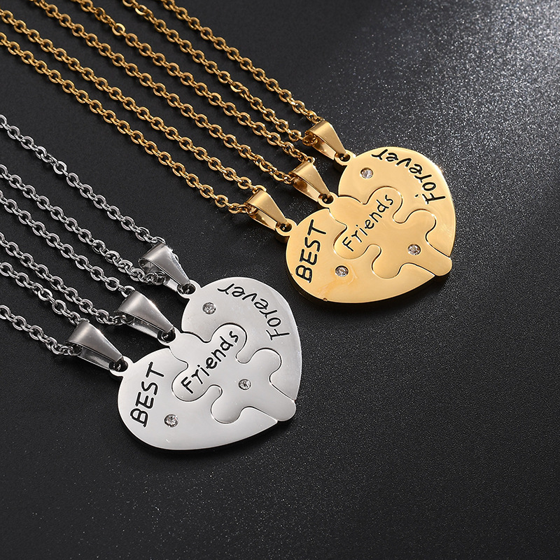 Friendship Jewelry 18 K Gold Plated High Polished Stainless Steel Black Engraved Best Friend Necklaces