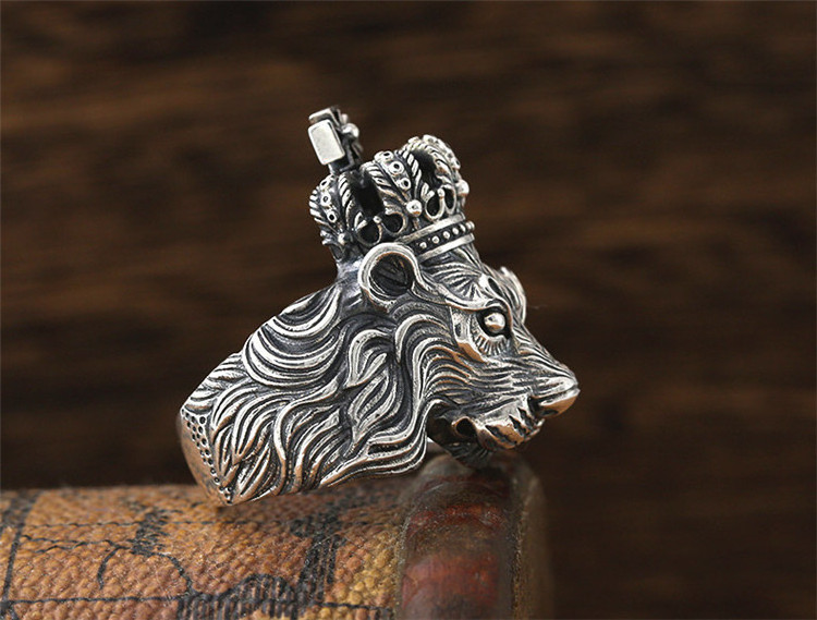 wholesale punk style viking illuminati personalized skull lion sterling silver and gold finger rings for men