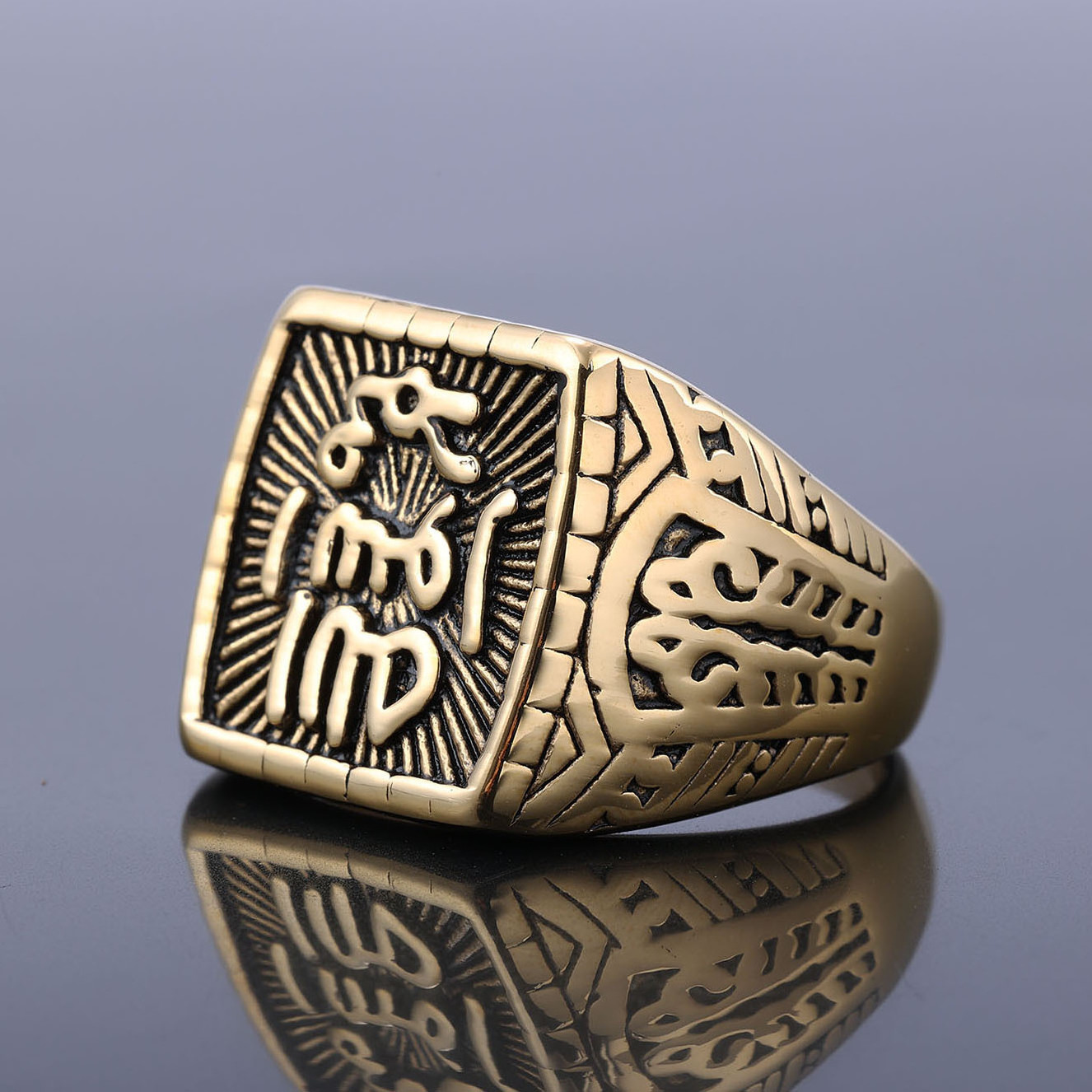 ODM 18K gold plated Men stainless steel Jewelry Islam Muslim punk Thick Ring men ring