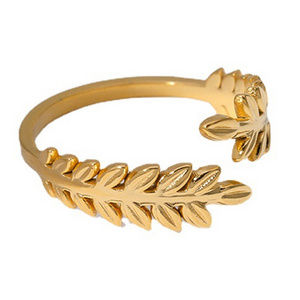 Fashion Fine Stainless Steel Gold Plated Feather Geometry Leaf Heart Rings Jewelry Women