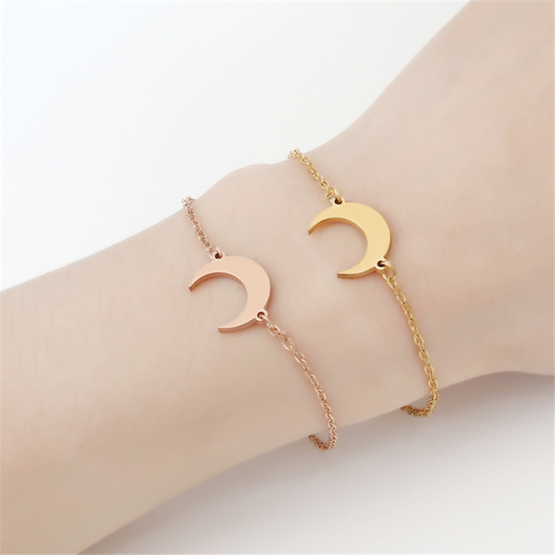 High Quality Simple Cheap Stainless Steel Jewelry  For Students Cute Moon Bracelet