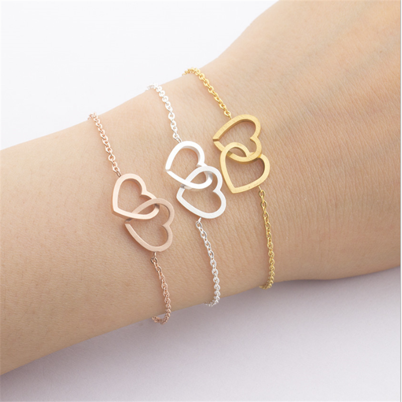 Hot Selling 316 L Stainless Steel Jewelry Double Heart Bracelet For Women