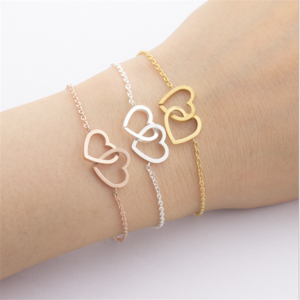 Hot Selling 316 L Stainless Steel Jewelry Double Heart Bracelet For Women