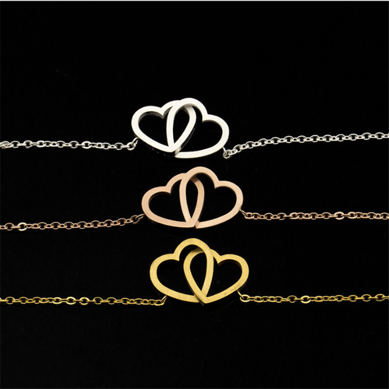 Hot Selling 316 L Stainless Steel Jewelry Double Heart Bracelet For Women