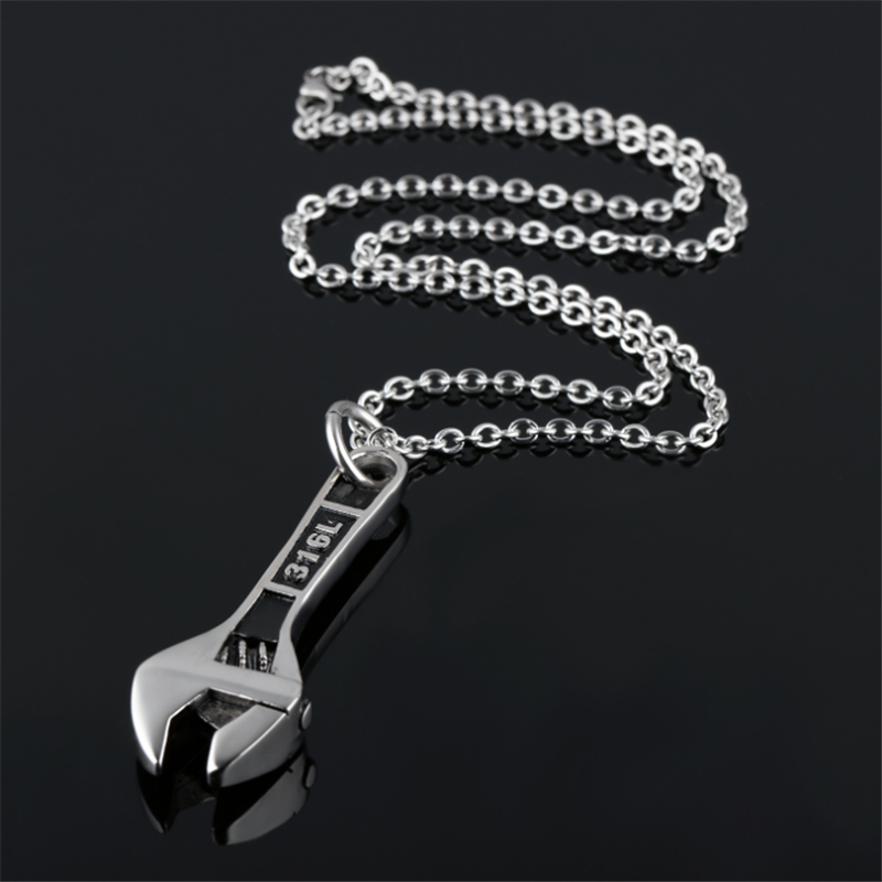 Personality Punk Men Jewelry 316 L Stainless Steel Wrench Pendant Necklace