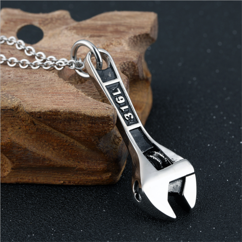 Personality Punk Men Jewelry 316 L Stainless Steel Wrench Pendant Necklace