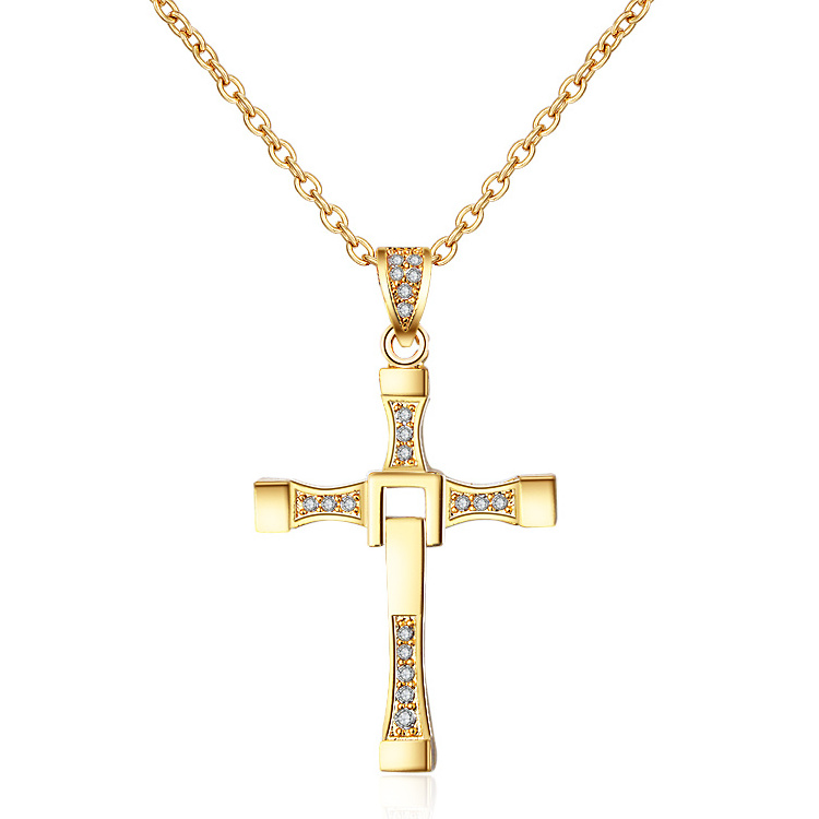 Simple Design Religious Jewelry 18k 24k Gold silver Plated Cross Chain stainless steel Necklace