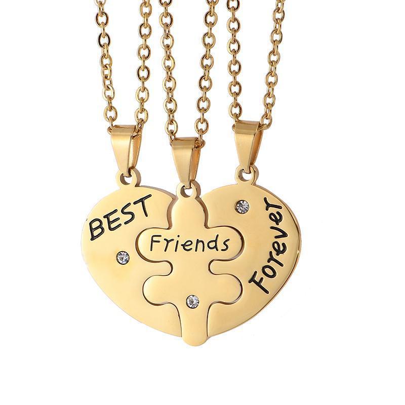 Friendship Jewelry 18 K Gold Plated High Polished Stainless Steel Black Engraved Best Friend Necklaces