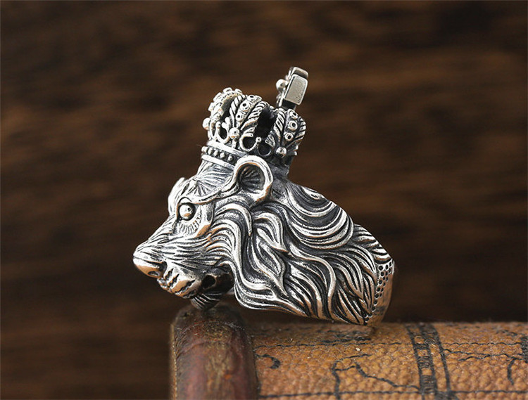 wholesale punk style viking illuminati personalized skull lion sterling silver and gold finger rings for men