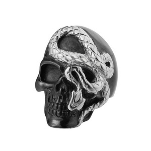 Retro punk personality jewelry double color punk snake plate skull titanium steel ring