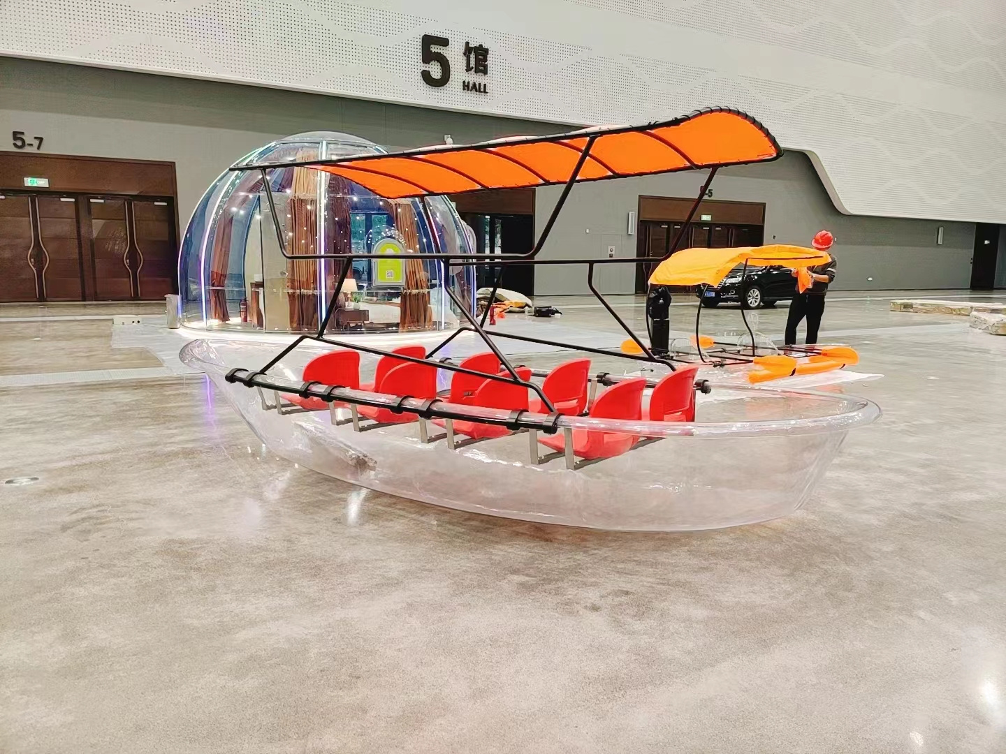 Hot sale 6 people Clear Kayak Crystal see through Transparent canoe Boat sailing Kayak Glass Bottom Rental PC Boat