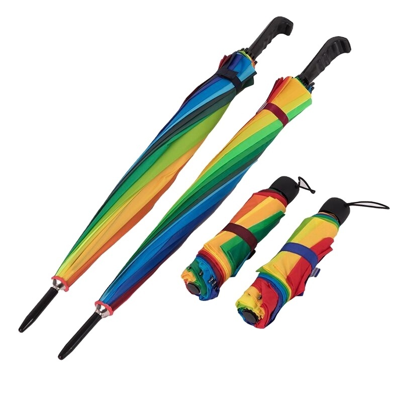 N268 Wholesale Rainbow Umbrella 16k Long Handle Windproof  Multi Colors Straight Umbrella Insurance Gift Umbrella