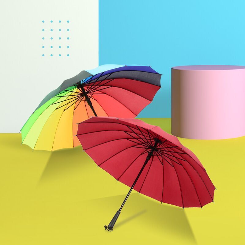 N268 Wholesale Rainbow Umbrella 16k Long Handle Windproof  Multi Colors Straight Umbrella Insurance Gift Umbrella