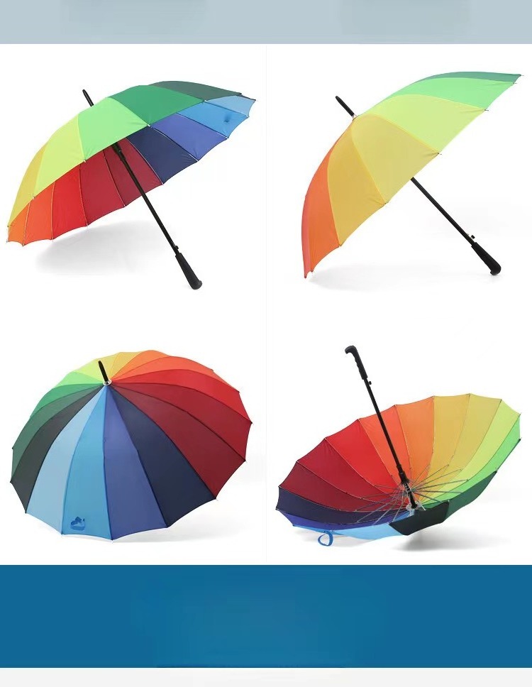 N268 Wholesale Rainbow Umbrella 16k Long Handle Windproof  Multi Colors Straight Umbrella Insurance Gift Umbrella