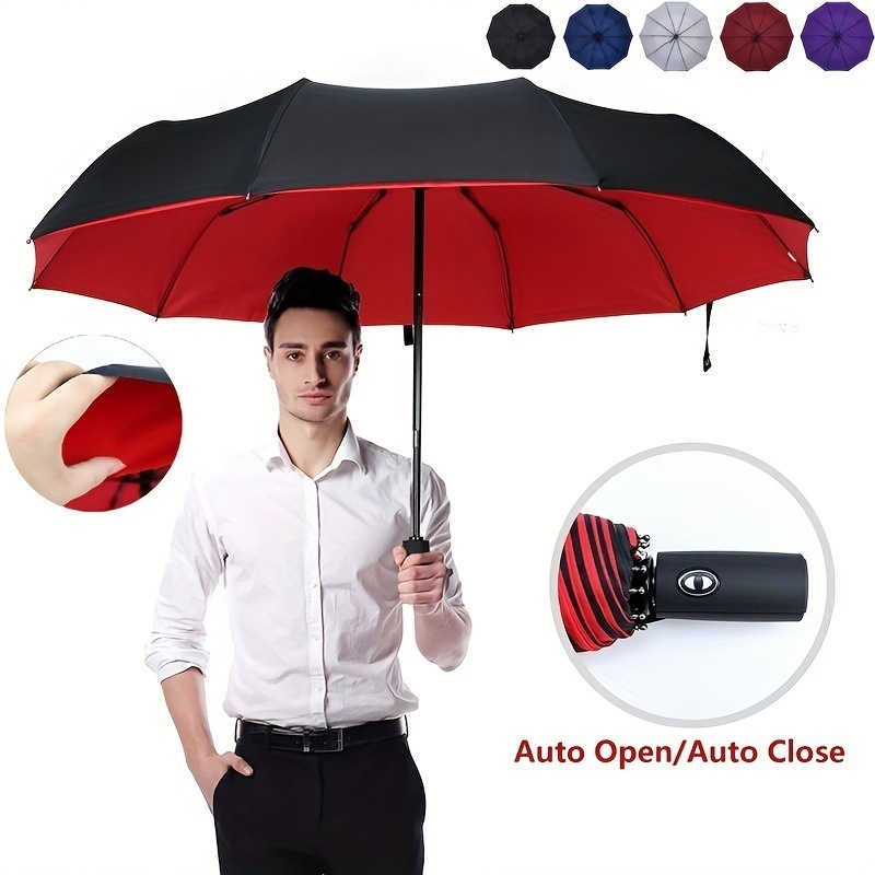 N27 Ten Bone Fully Automatic Folding Umbrella Business Student  Extra Large Two Person Reinforced Umbrella