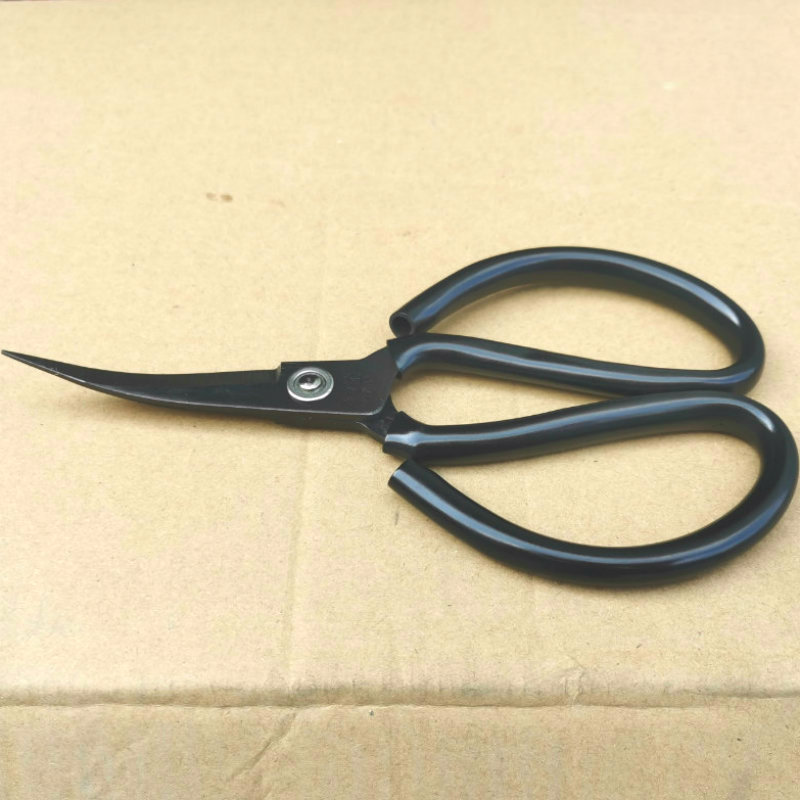 Hot Sell Durable Black Plastic Handle Household Curved Scissors Fabric Scissors Trimming Tool For Gardening Carbon Steel  Shears