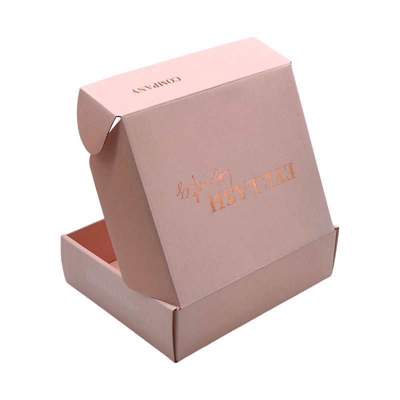 Design Packaging Cardboard Gift Boxes Custom Unique Rose Gold Foil Light Pink Corrugated Shipping Mailer Box Custom Printed