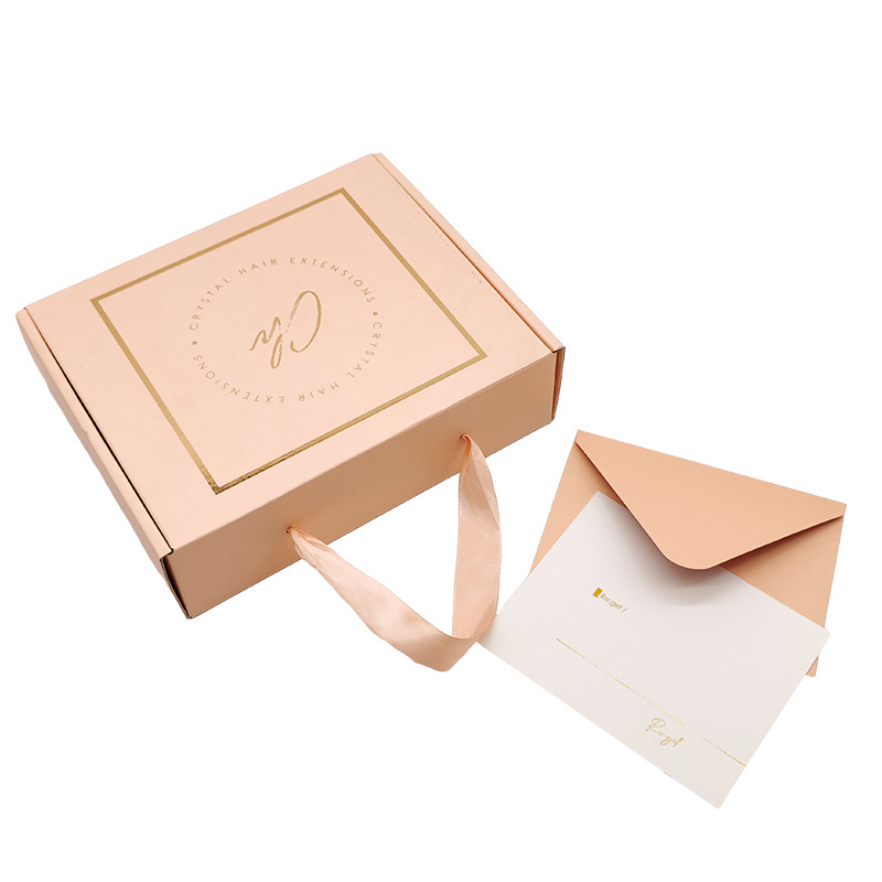 Custom logo kraft corrugated paper box wedding gift folding mailer delivery mailing box boxes for clothing with ribbon handle