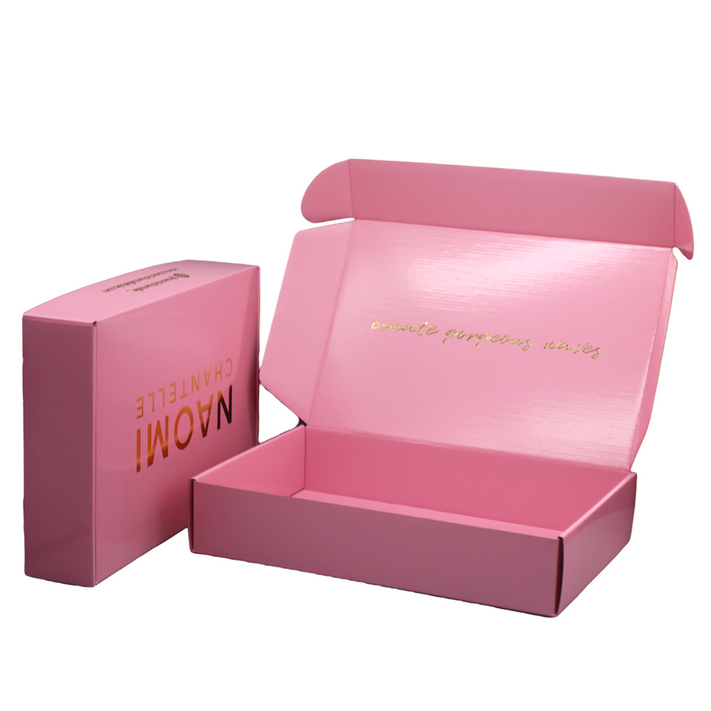 Custom printed gold pink e flute tab lock carton cardboard packaging mailing boxes shopping mailer box