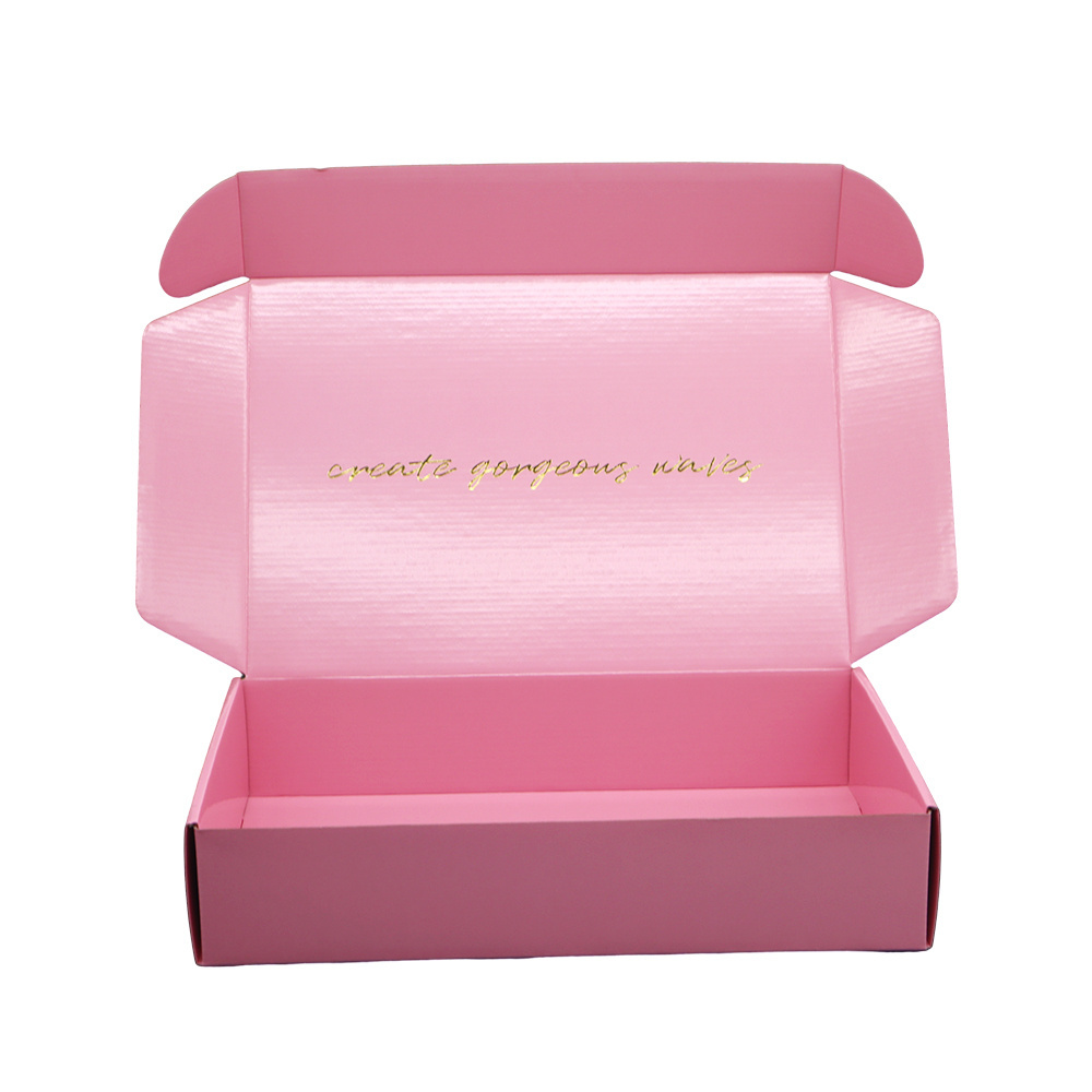 Custom printed gold pink e flute tab lock carton cardboard packaging mailing boxes shopping mailer box