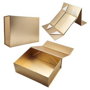 Custom Logo Design Matte Gold Foil Large Rigid Paper Cardboard Gift Packaging Magnetic Folding Box for Wedding Dress Clothes