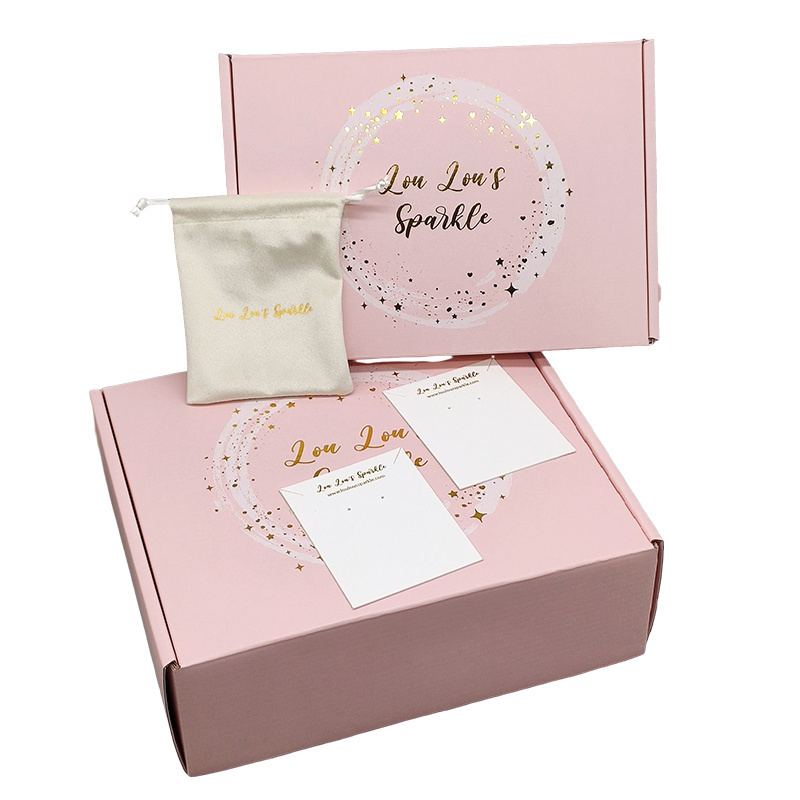 Custom Wholesale ring necklace jewelry earrings portable shipping Pink Mailer Paper Boxes For Packiging With Logo packiging