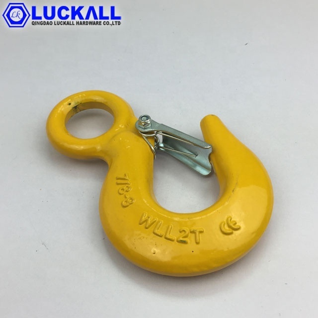 Yellow Painted Us Type Drop Forged Lifting Heavy Duty Alloy Steel Eye Cargo Hanging Hook With Latch 320 1.5Ton