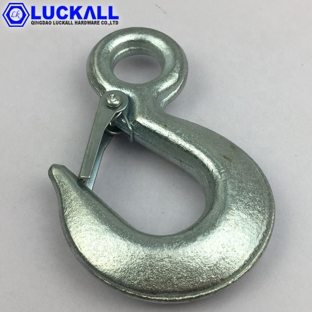 US Type A320 Galvanized Alloy Steel Drop Forged Locking Lifting Eye Hook with Safety Latch 0.75 Ton