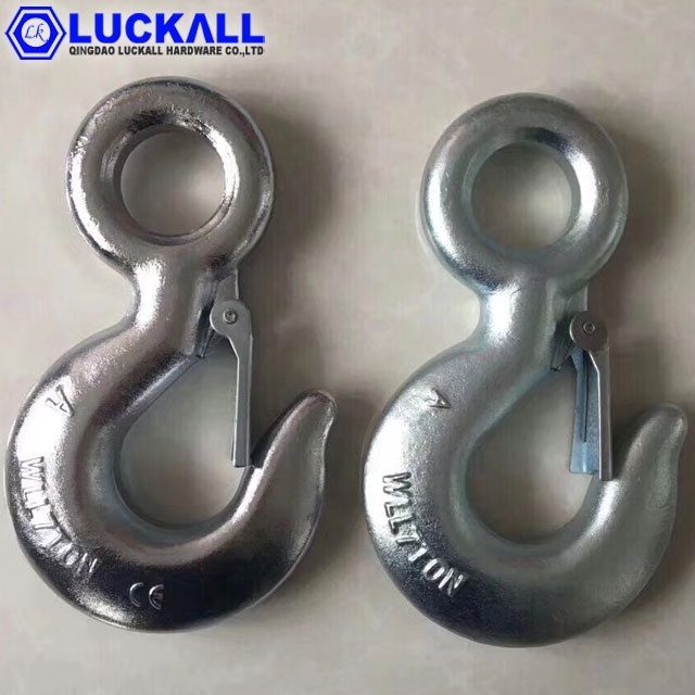 US Type A320 Galvanized Alloy Steel Drop Forged Locking Lifting Eye Hook with Safety Latch 0.75 Ton