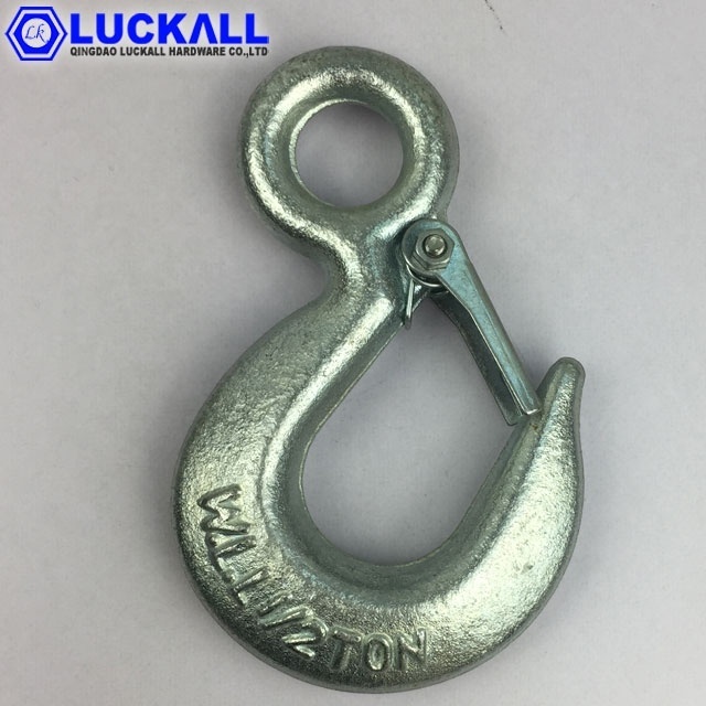 US Type A320 Galvanized Alloy Steel Drop Forged Locking Lifting Eye Hook with Safety Latch 0.75 Ton