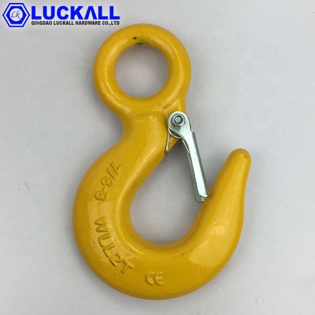 Yellow Painted Us Type Drop Forged Lifting Heavy Duty Alloy Steel Eye Cargo Hanging Hook With Latch 320 1.5Ton