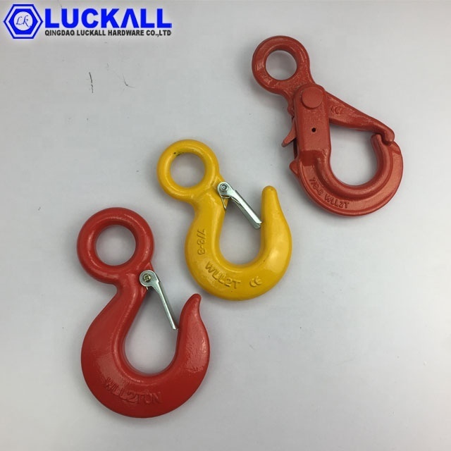 Yellow Painted Us Type Drop Forged Lifting Heavy Duty Alloy Steel Eye Cargo Hanging Hook With Latch 320 1.5Ton