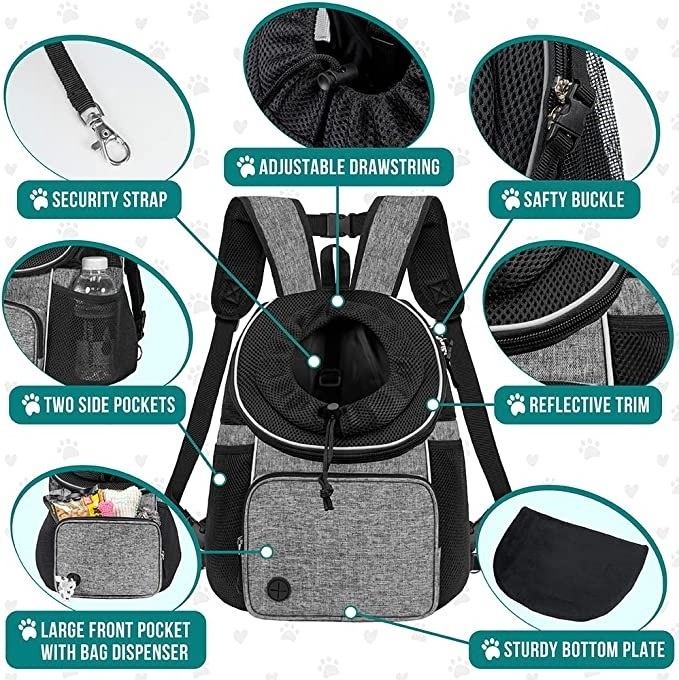 New Safety Ventilated Adjustable Dog Front Carrier Backpack Dog Carrier for Hiking Camping Travel