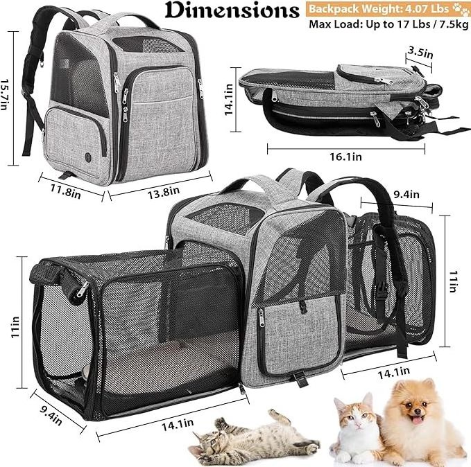 Hot Design Breathable 2 Sides Expandable Pet Backpack for Cats Dogs fit Up to 20 lbs Pet Carrier